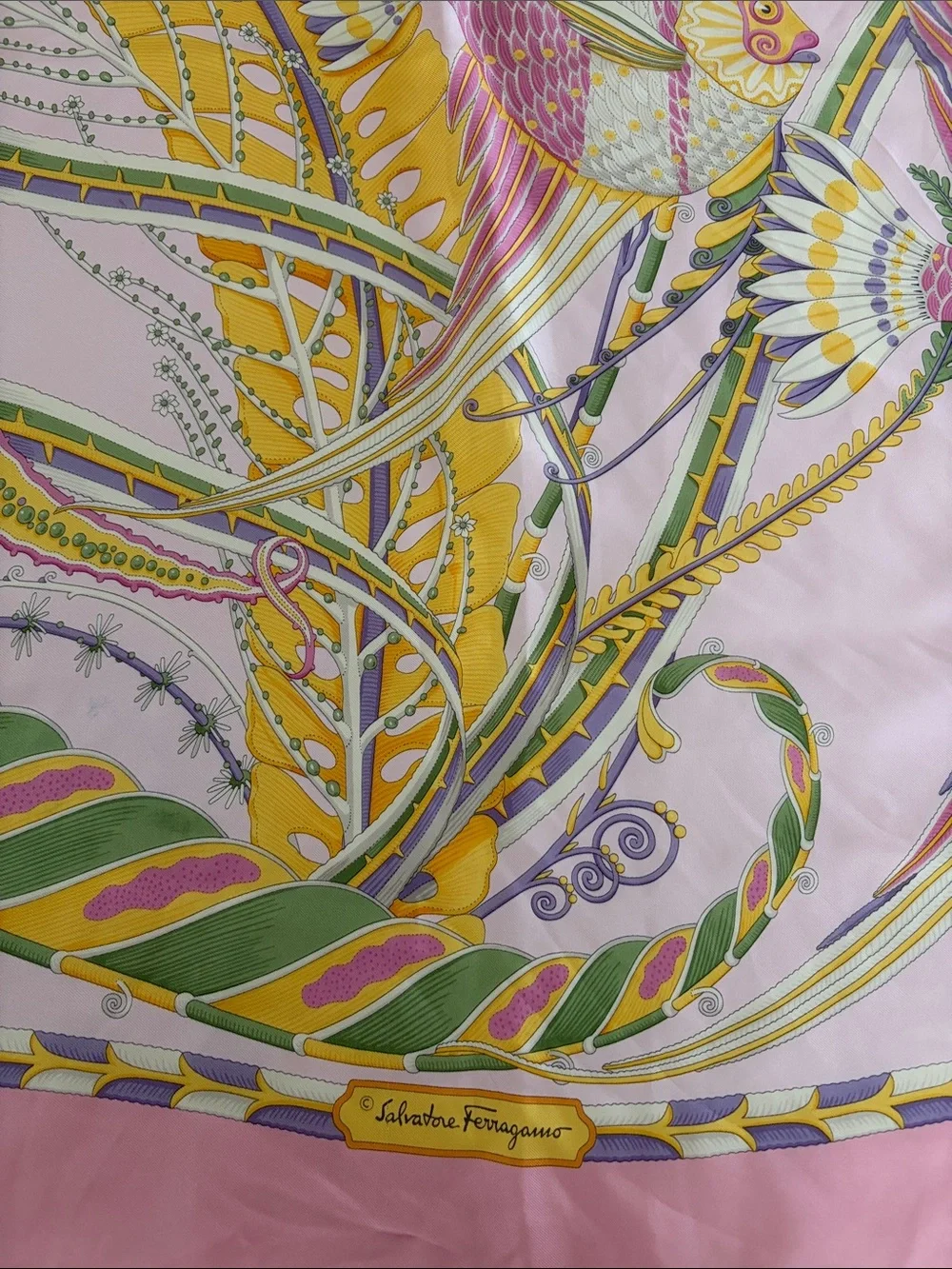 Salvatore Ferragamo Pink, Yellow & Green Silk Scarf